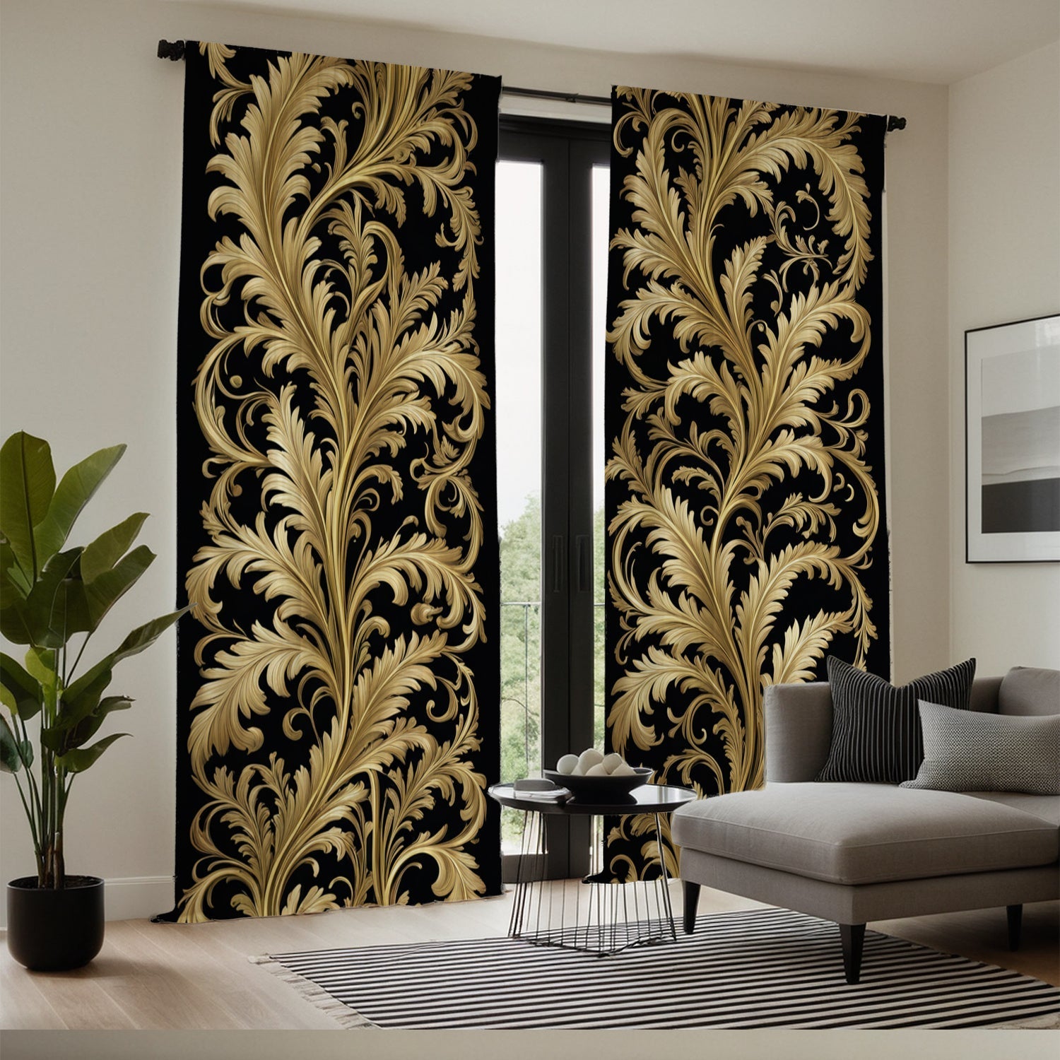 Black and Golden Baroque Style Curtains