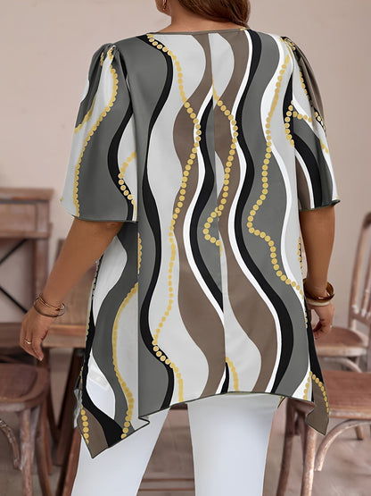 Women Black and White Abstract Print Top - Casualwear
