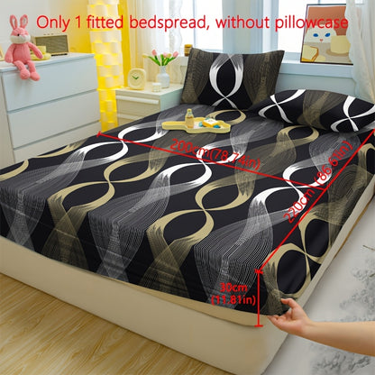 1 pc Simple Modern Style Cross Curve Pattern Printed Fleece Fitted Sheet - Bedroom Use Printed Bed Cover, Mattress Cover, Mattress Protector, Protective Cover, Bedding Accessories Do Not Include Pillowcase Can Be Sent as Gifts
