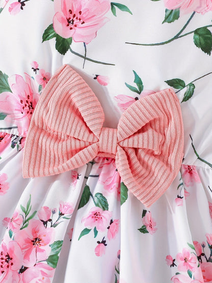 Girl Flower Print Vest Dress and Solid Jacket