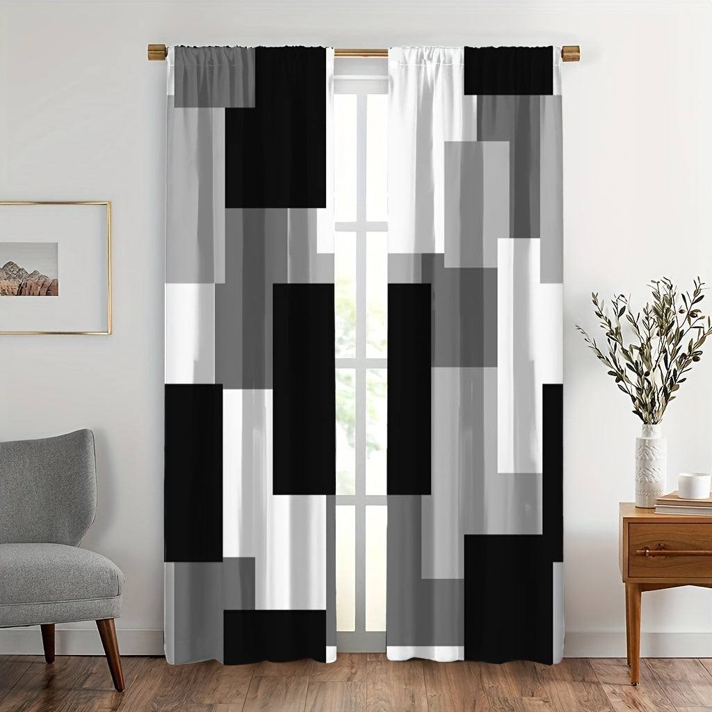 2pcs Modern plaid curtains in red and grey