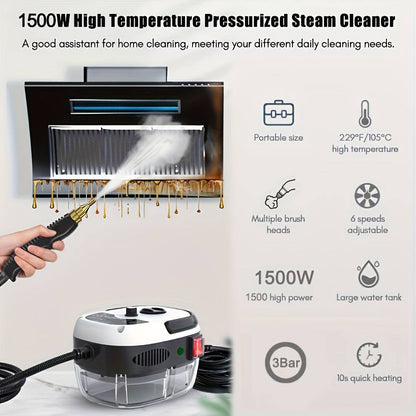 Portable Handheld Steam Cleaner High Temperature Pressurized Steam Cleaning Machine With Brush Heads For Kitchen Furniture Bathroom
