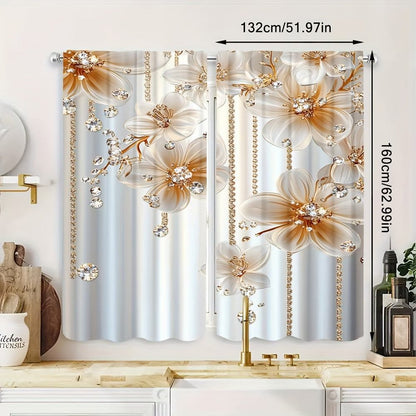 2 pcs, Floral Themed Drapes