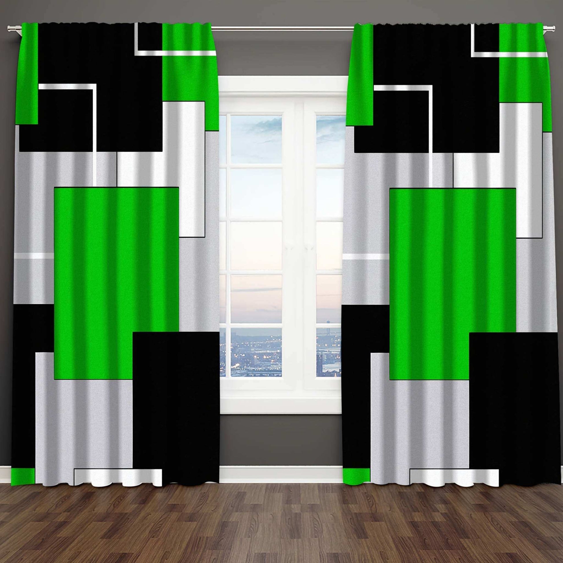 2pcs Modern plaid curtains in red and grey