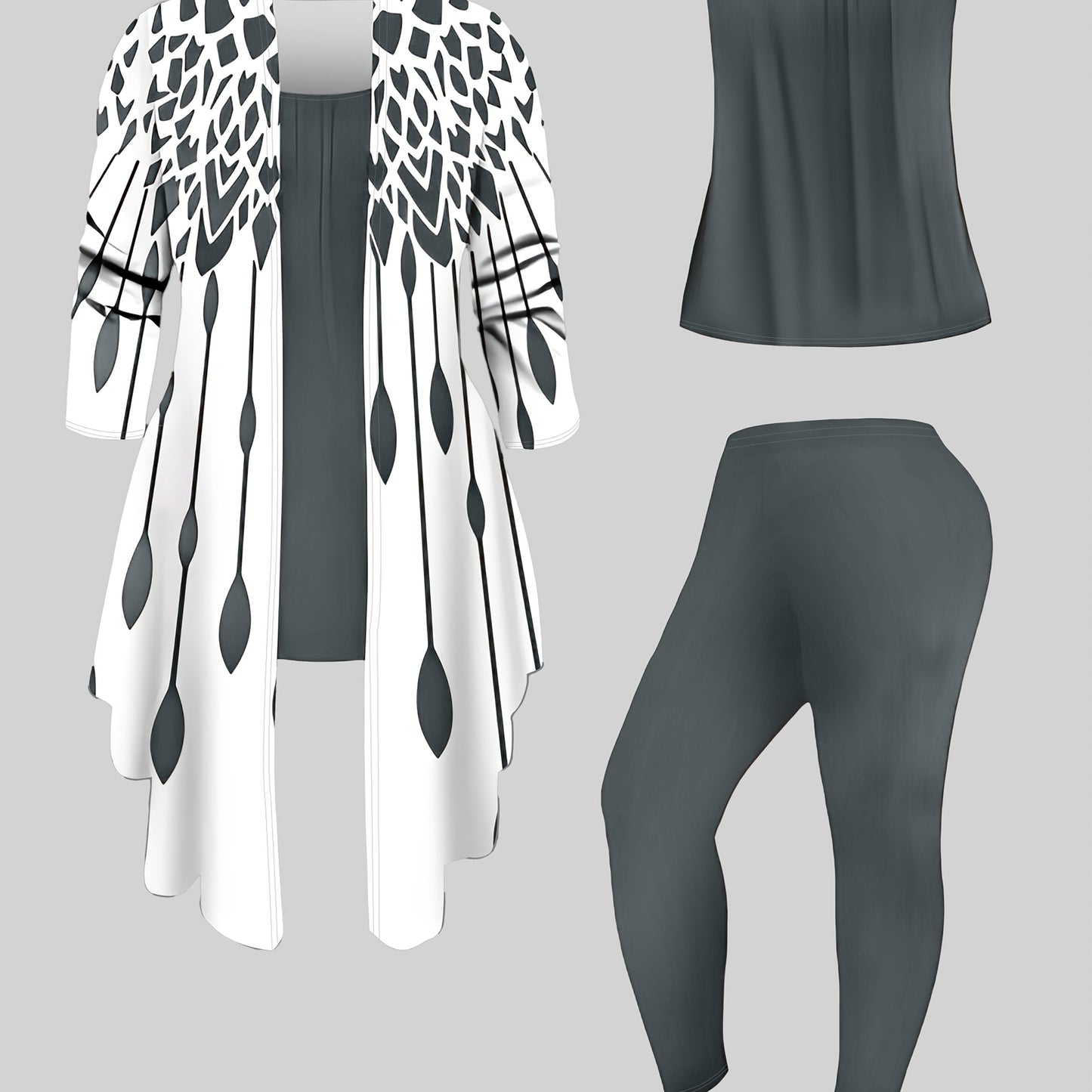 Plus Size Leopard Cardigan, Tank Top & Pants Set - Stretchy & Stylish