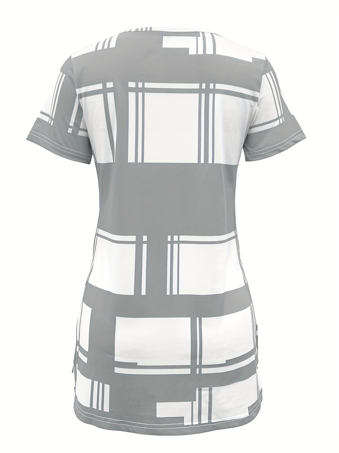 New Summer Elegant Women T-shirt with Black Plaid Print