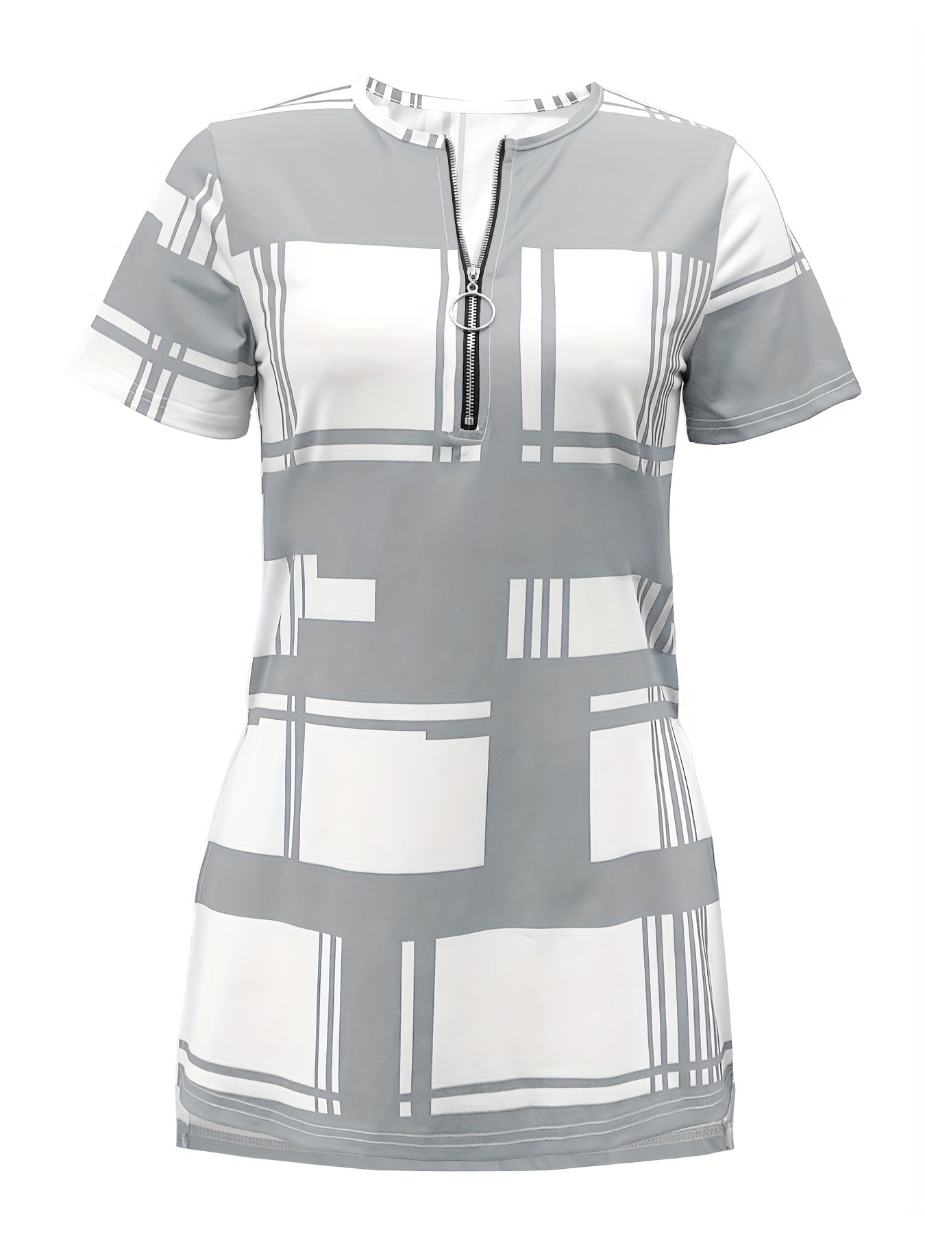 New Summer Elegant Women T-shirt with Black Plaid Print