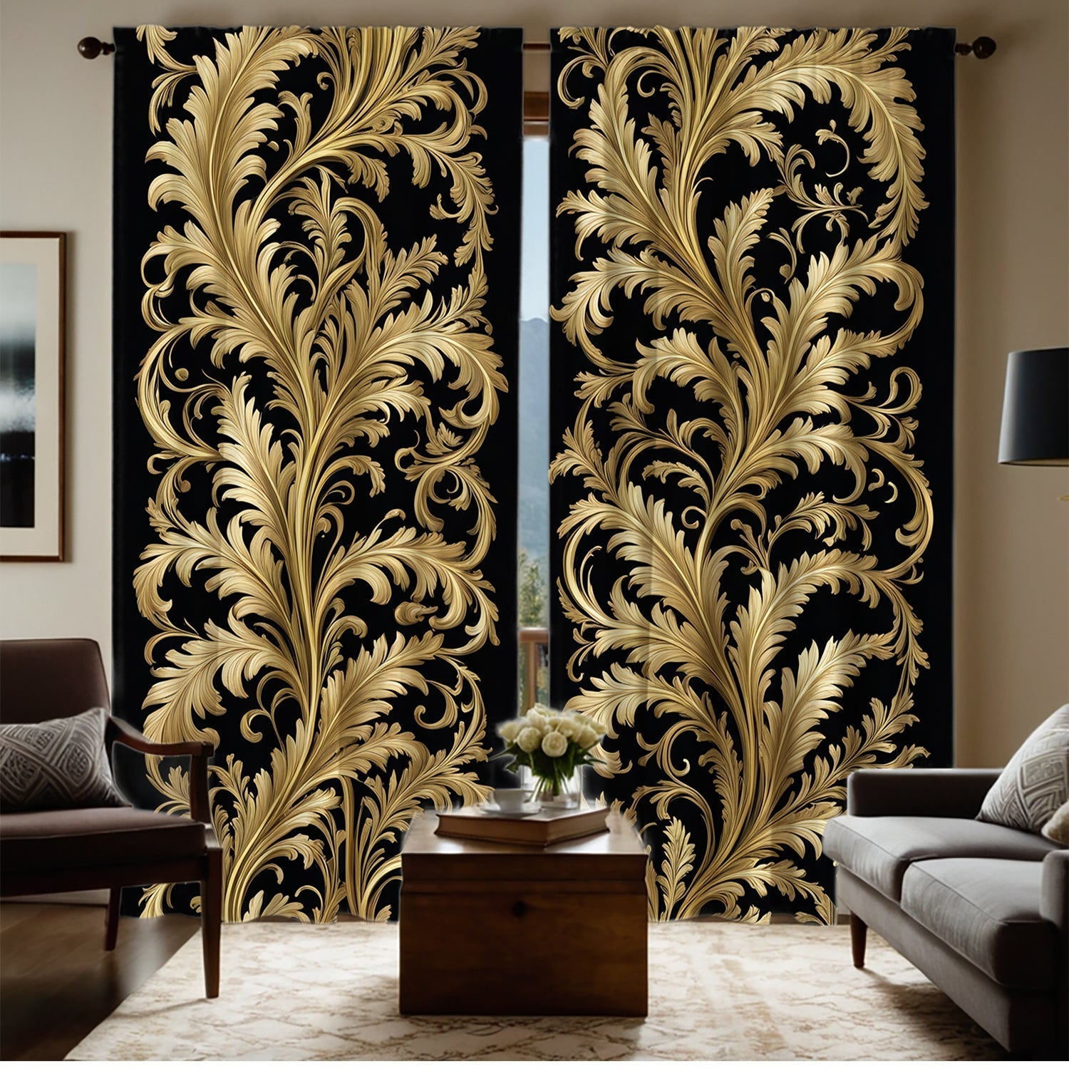 Black and Golden Baroque Style Curtains
