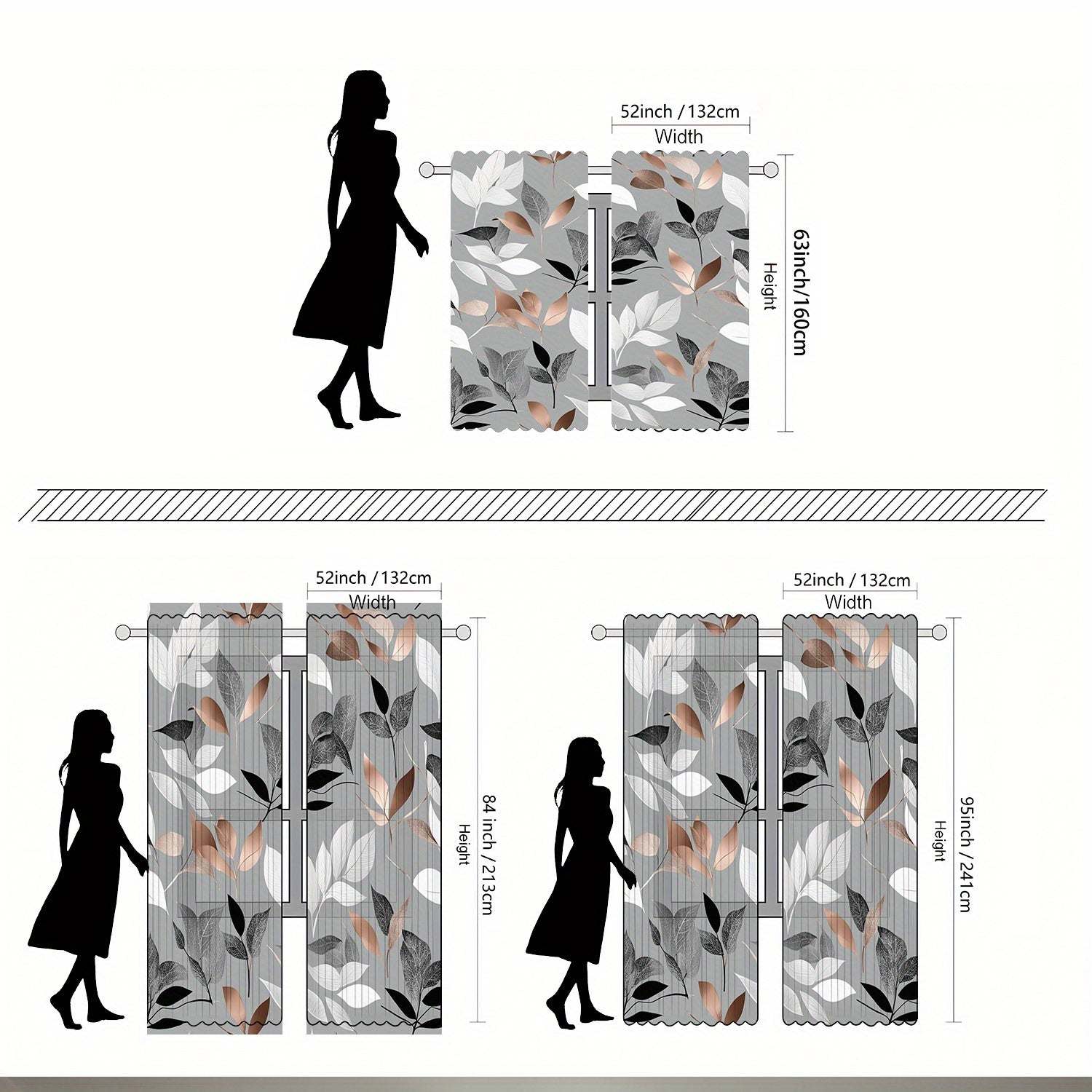 Light Gray Curtains with Colorful Leaf Print, Rod Pocket Design