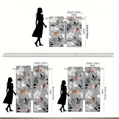 Light Gray Curtains with Colorful Leaf Print, Rod Pocket Design