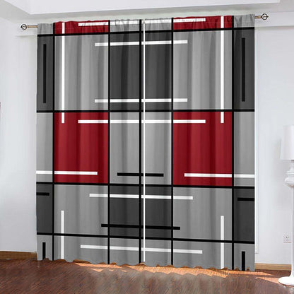 2pcs Modern plaid curtains in red and grey