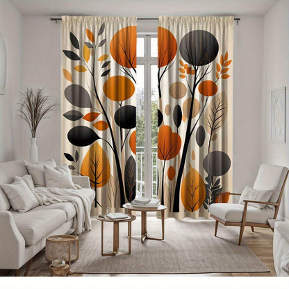 Abstract Orange Gray Leaf Curtains