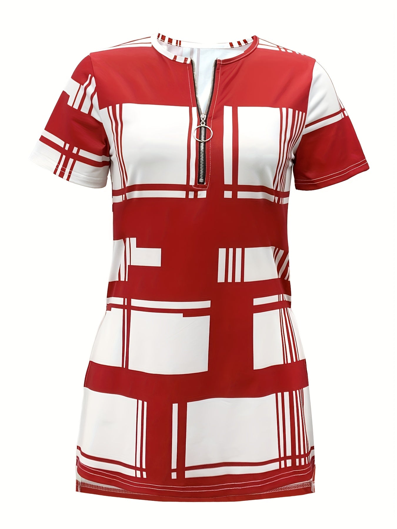 New Summer Elegant Women T-shirt with Black Plaid Print