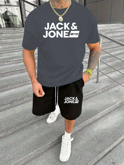 Men's Jack & Jones summer set featuring a stylish tee and shorts, casual and versatile design.
