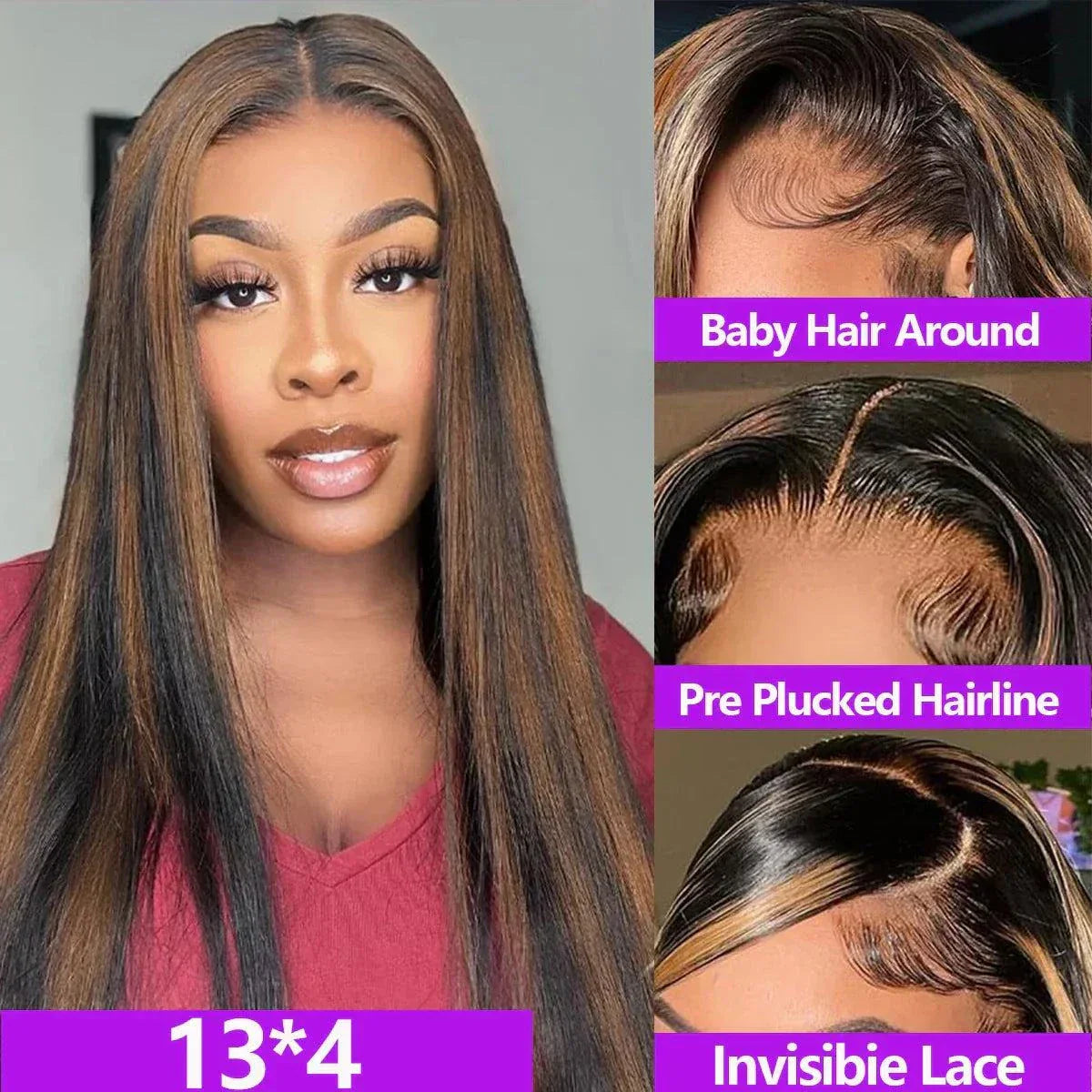 1B30 Straight Highlight HD Lace Frontal Wig - 30" 180 Density1B/30 Straight Highlight HD Lace Frontal Wig