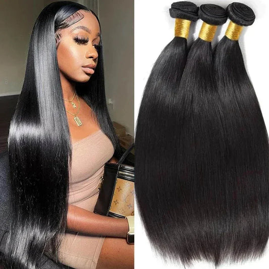 8-32 inch bone straight Brazilian human hair weave bundles, natural color Remy hair extension.
