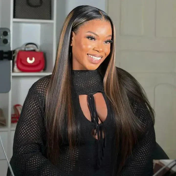 1B30 Straight Highlight HD Lace Frontal Wig - 30" 180 Density