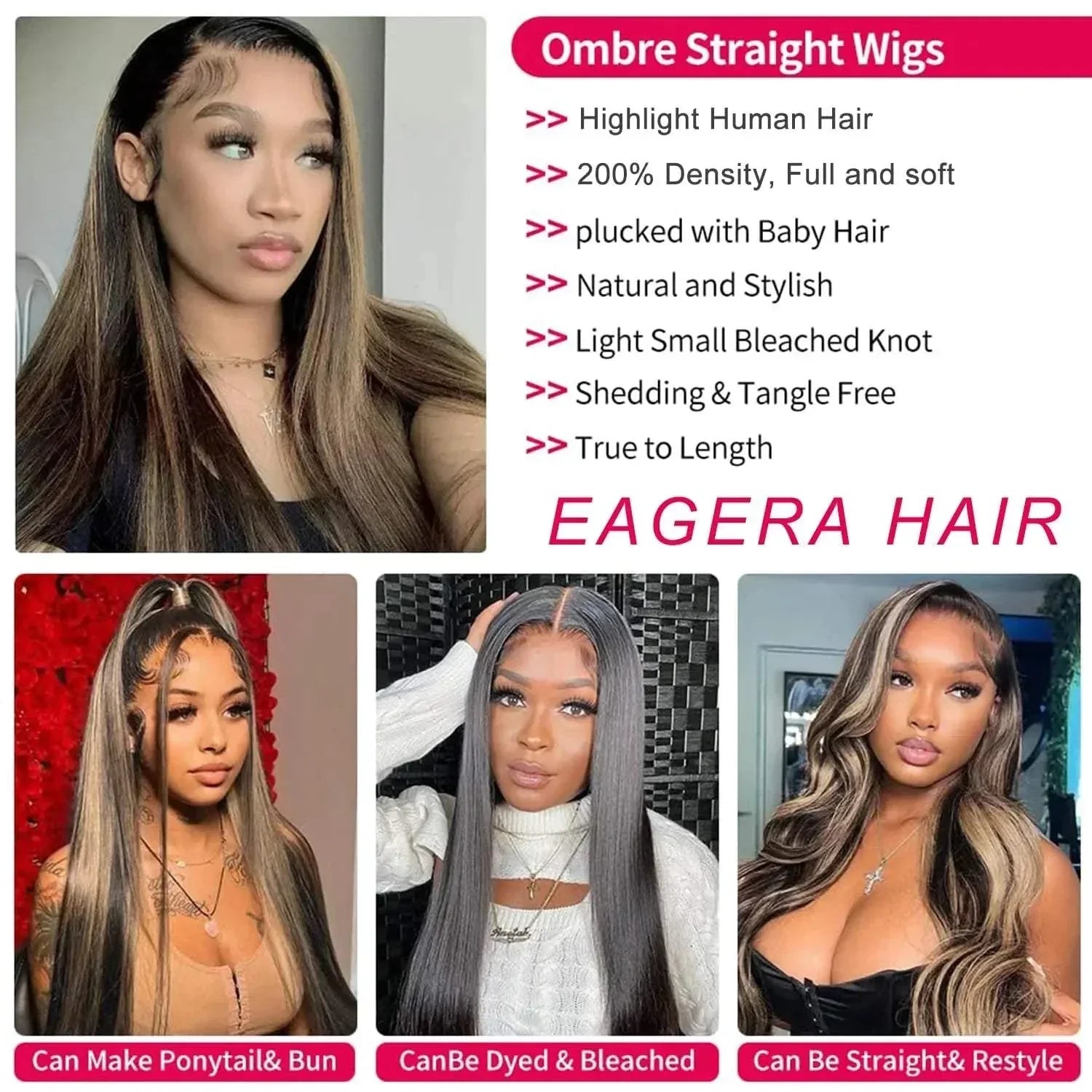 1B30 Straight Highlight HD Lace Frontal Wig - 30" 180 Density
