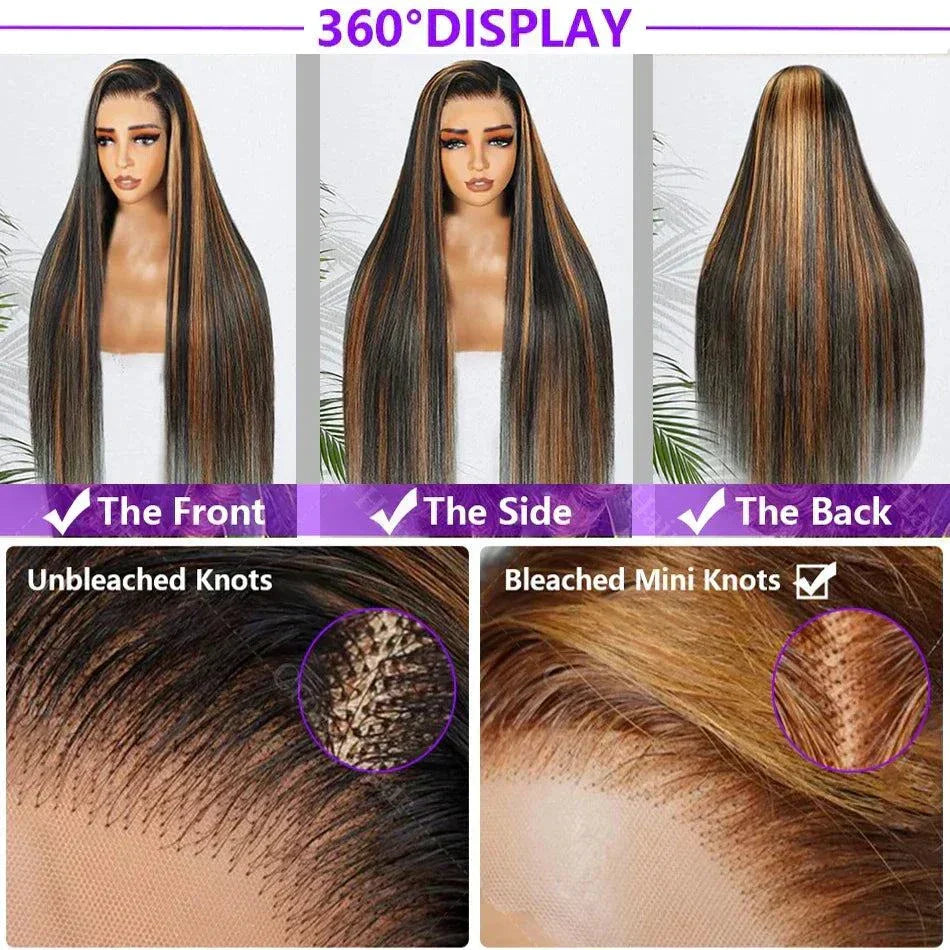 1B30 Straight Highlight HD Lace Frontal Wig - 30" 180 Density1B/30 Straight Highlight HD Lace Frontal Wig