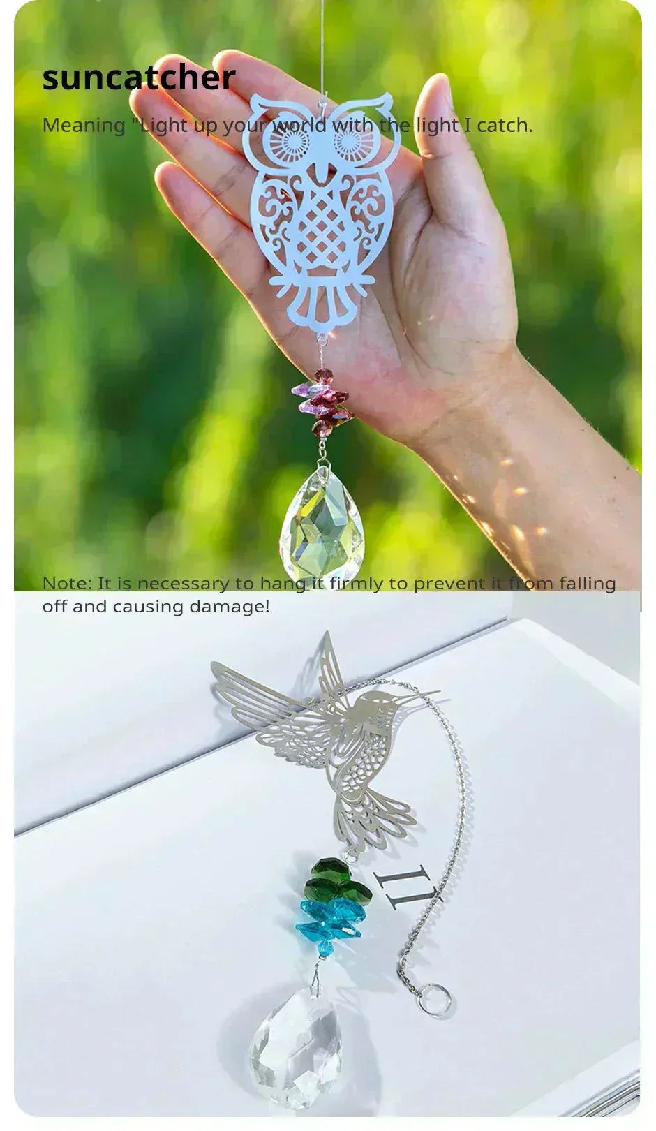 Crystal Hummingbird Suncatcher - Pendant. This is a decoration, metal