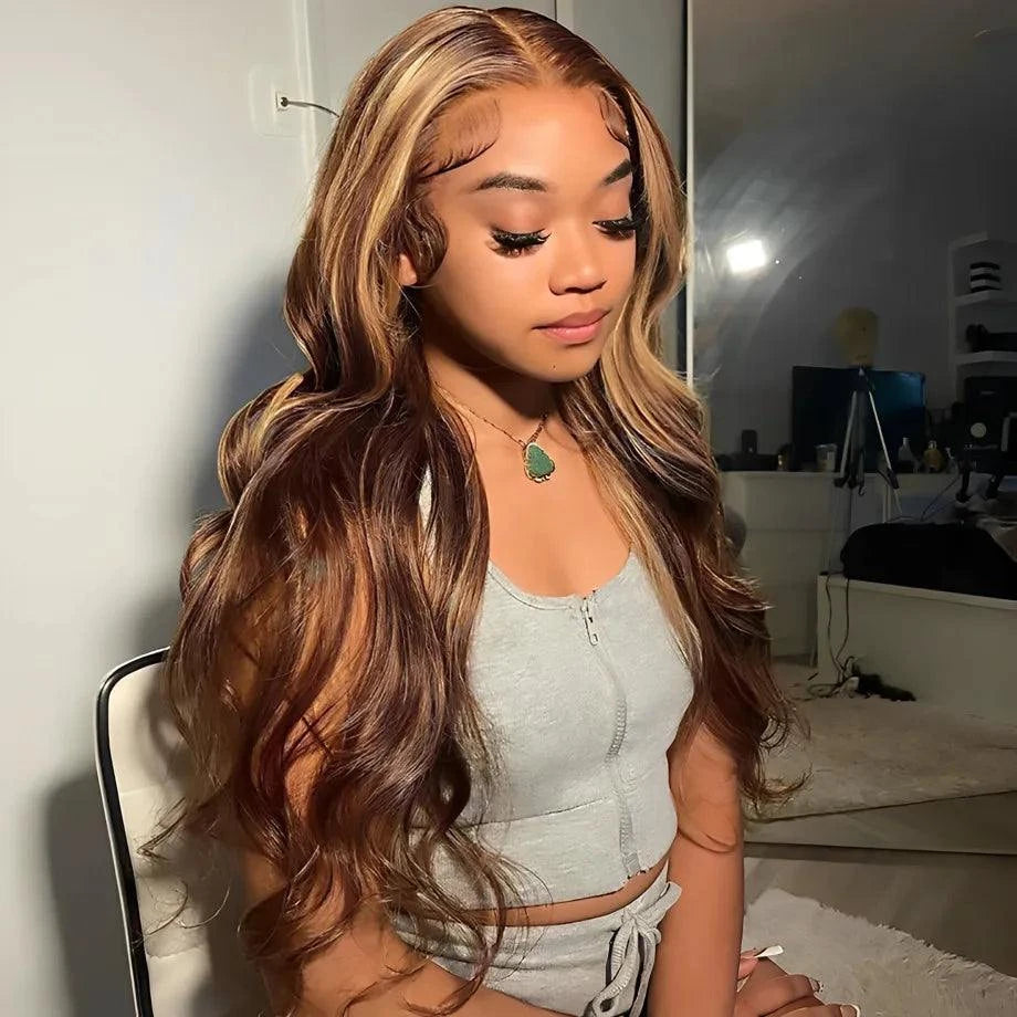 Light Brown Brazilian Human Hair Swiss Lace Wig
