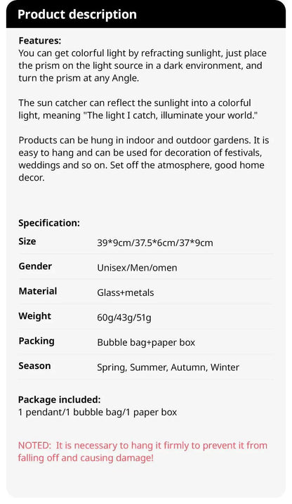 Crystal Hummingbird Suncatcher Pendant