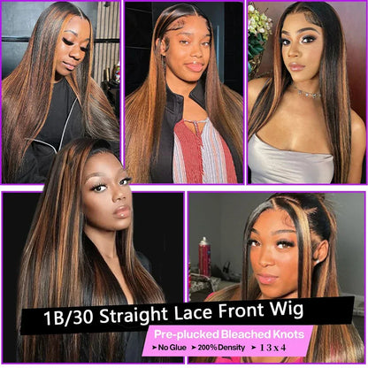 11B30 Straight Highlight HD Lace Frontal Wig - 30" 180 Density