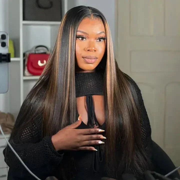 1B30 Straight Highlight HD Lace Frontal Wig - 30" 180 Density