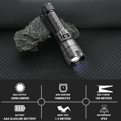 High Power 2000LM LED Flashlight Built-in Battery USB