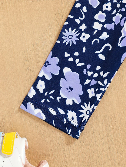 2 pcs Girls Party Outfit - Graphic Tee & Floral Leggings