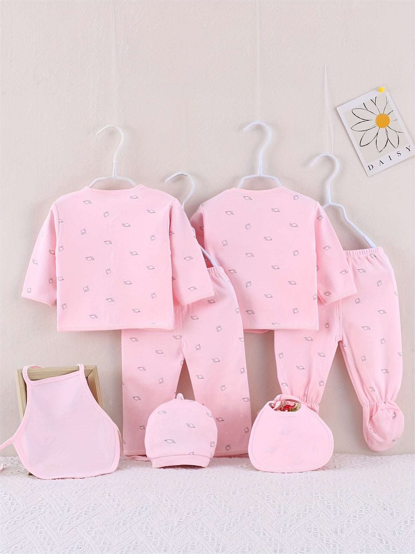 Girls Outfit Set -  7 pcs, Soft Cotton, All-Season,  Bear Themed