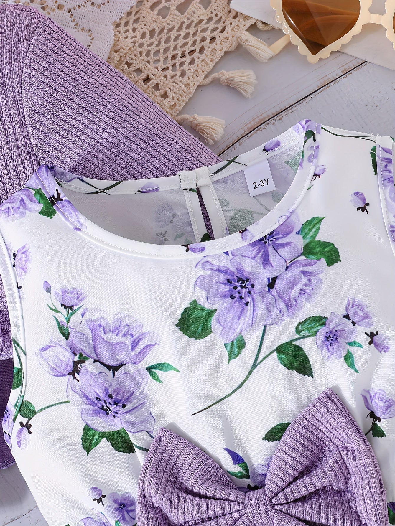 Girl Flower Print Vest Dress and Solid Jacket