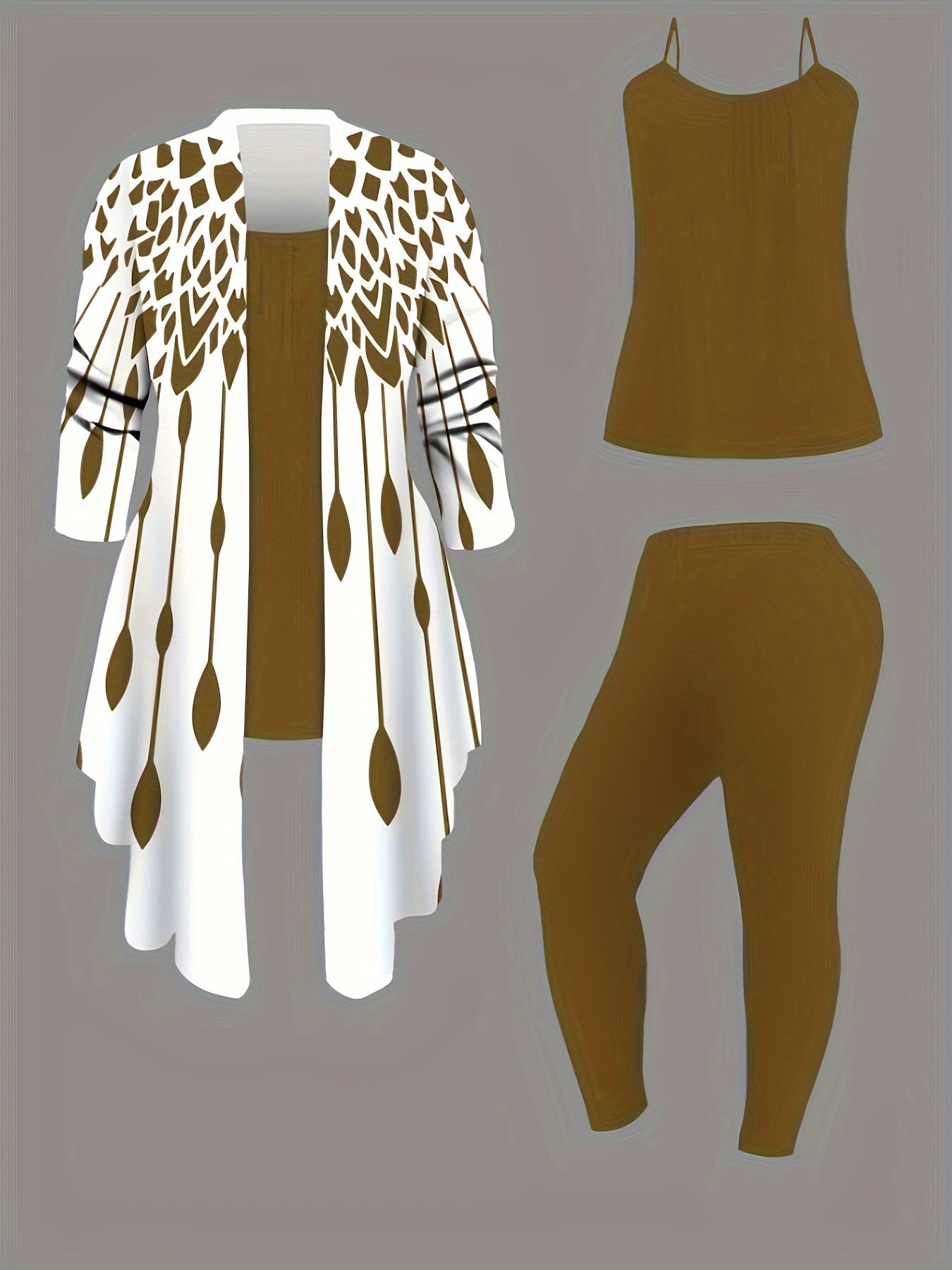 Plus Size Leopard Cardigan, Tank Top & Pants Set - Stretchy & Stylish