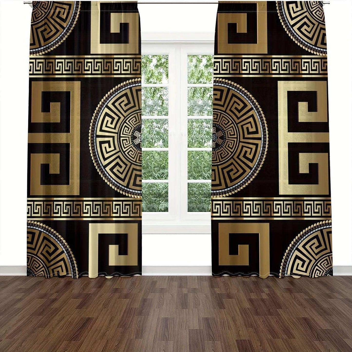 3D Golden and Black Modern Art Curtains