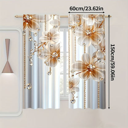 2 pcs, Floral Themed Drapes  