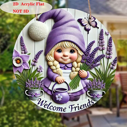 Farmhouse Wooden Welcome-Friends Sign, Lily & Butterfly Decor