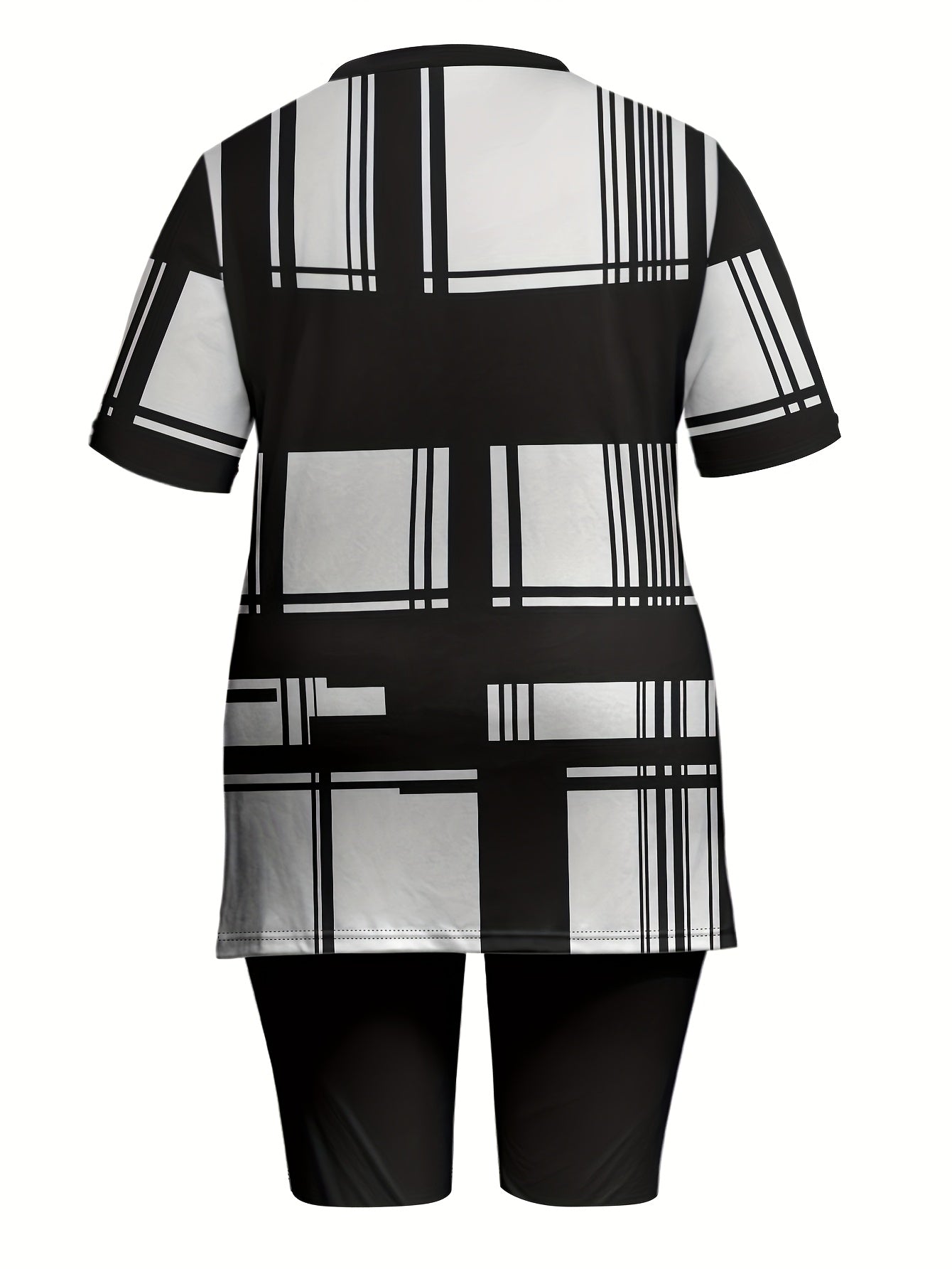 Women Plus Size Plaid Short Sleeve Set - Casual Style