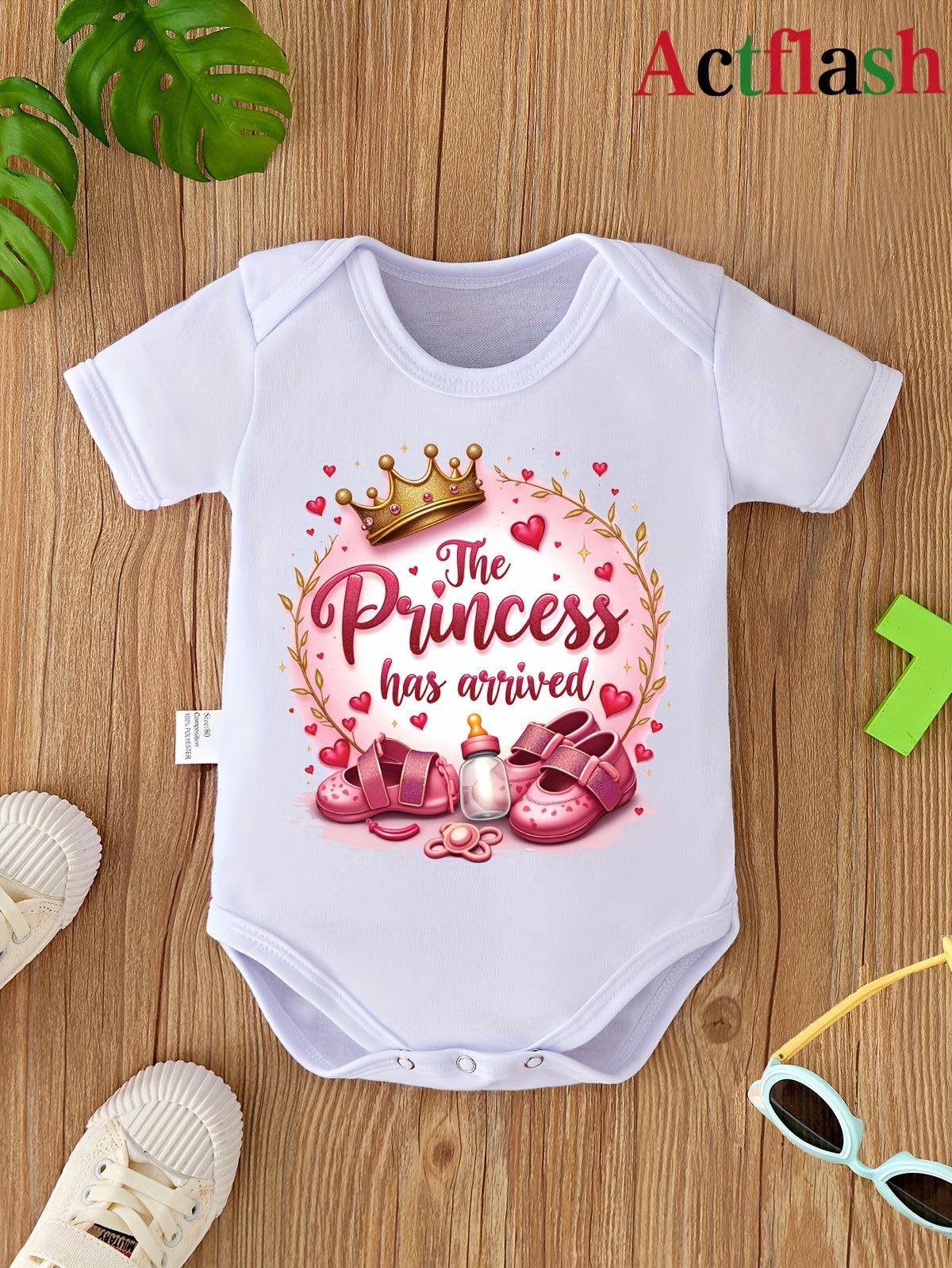 Pink Baby Bodysuit - Soft Polyester Crown & Heart Print Ideal