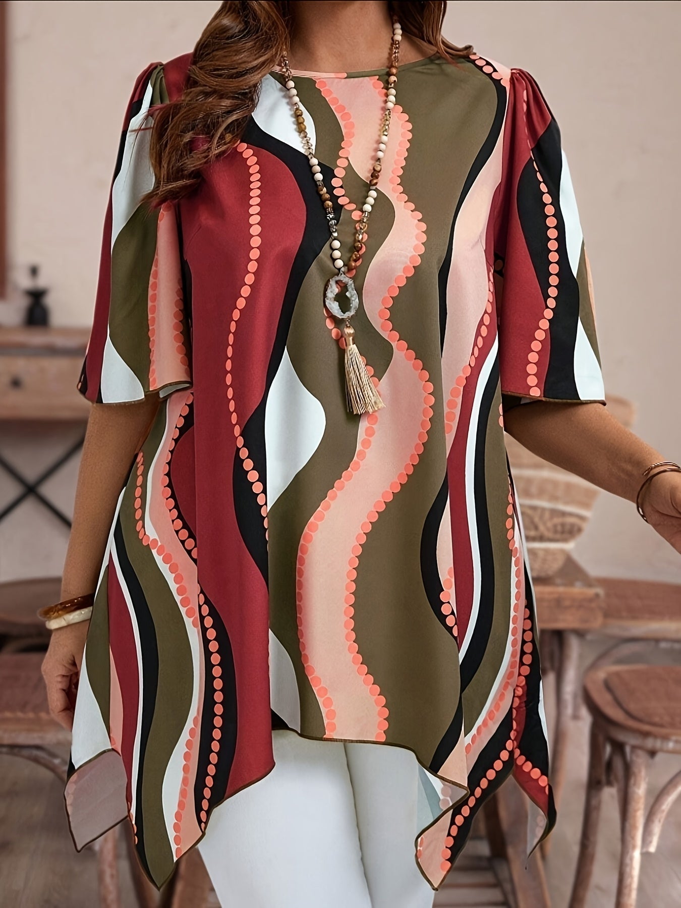 Women Black and White Abstract Print Top - Casualwear