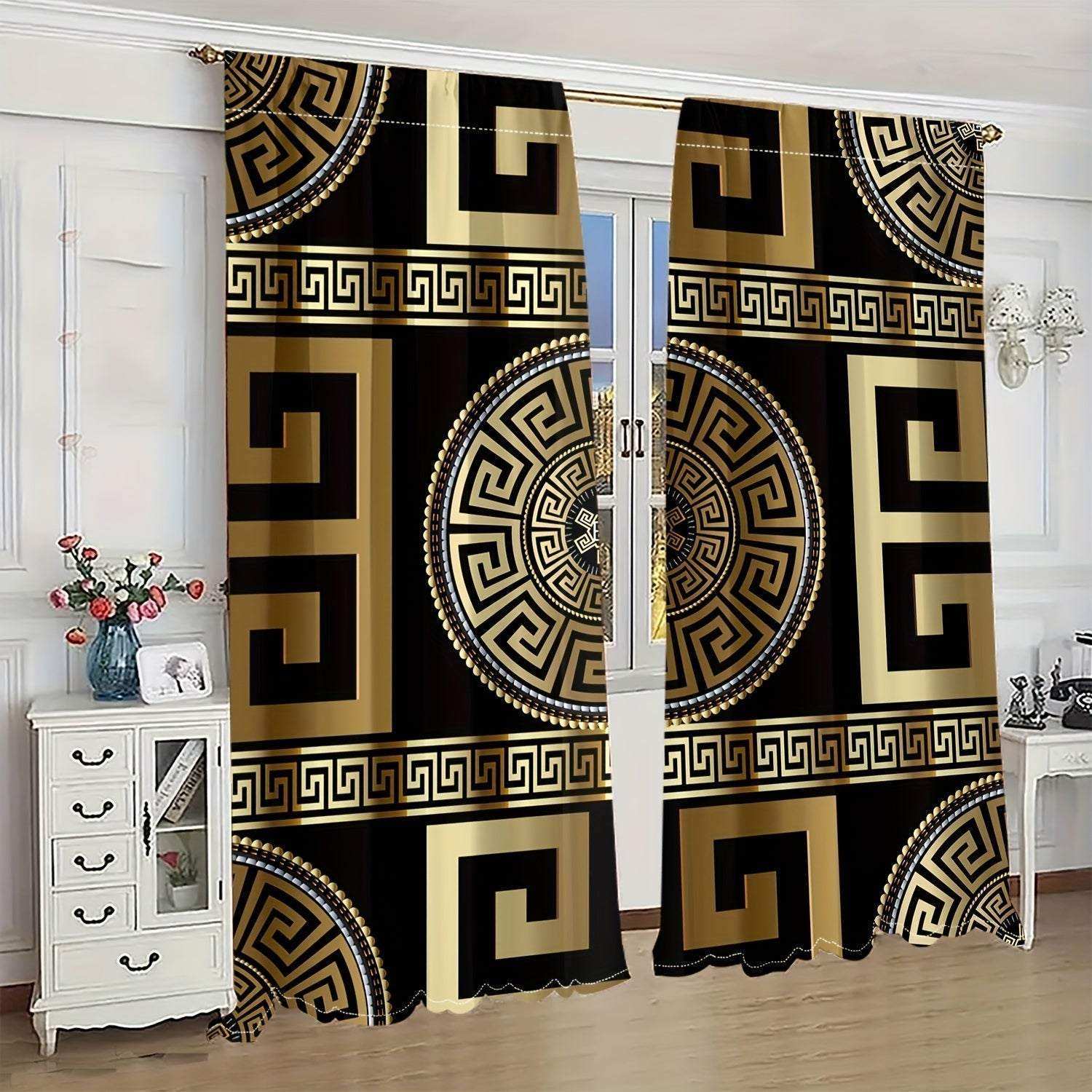3D Golden and Black Modern Art Curtains