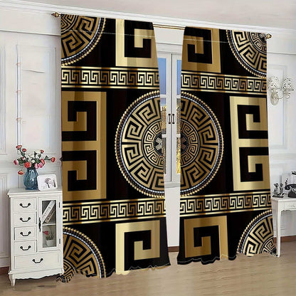 3D Golden and Black Modern Art Curtains