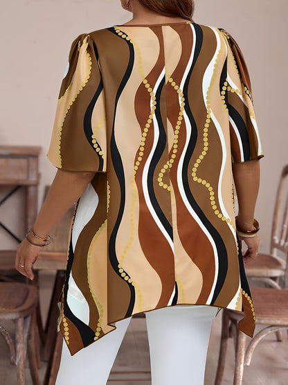 Women Black and White Abstract Print Top - Casualwear