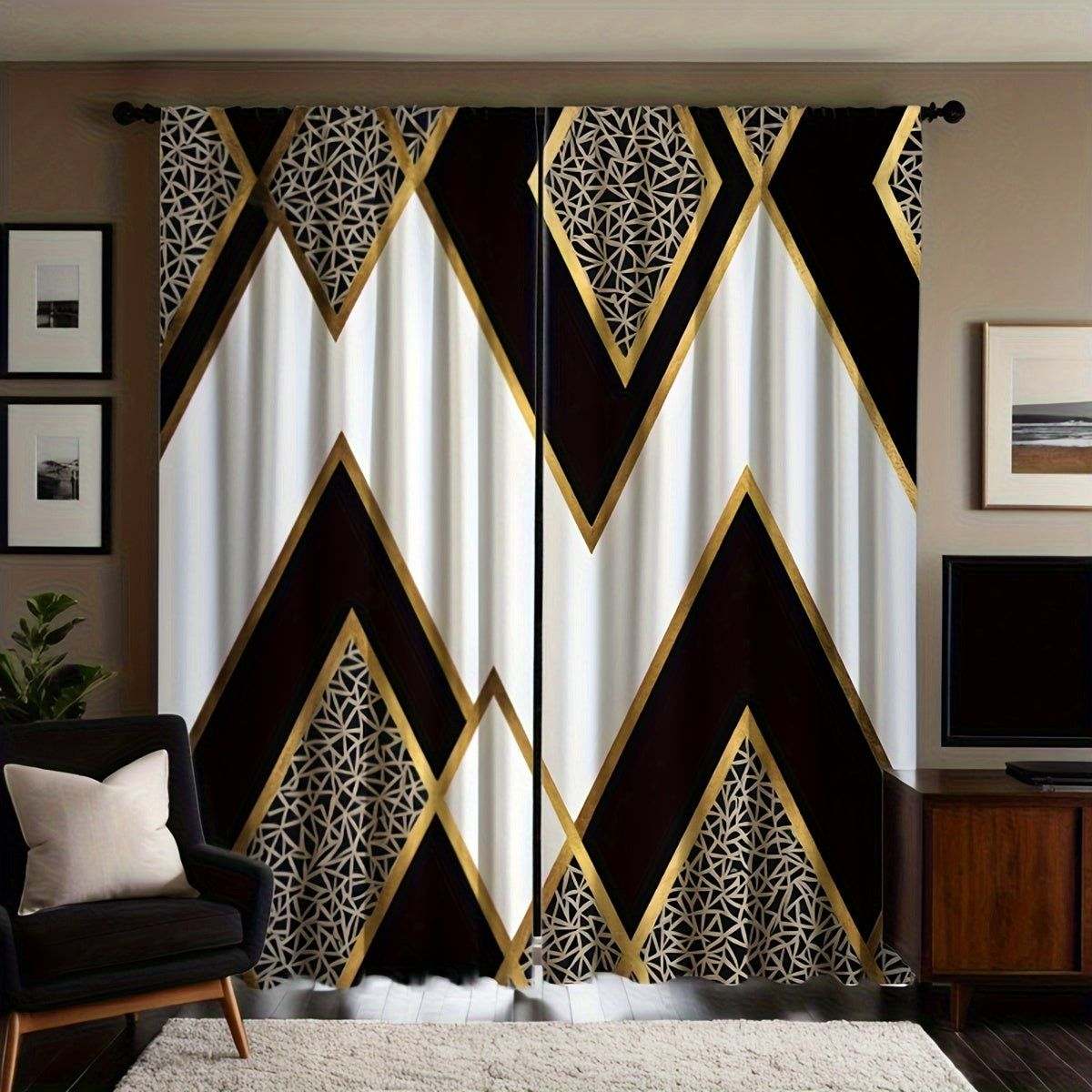 Black and Gold Geometric Curtains