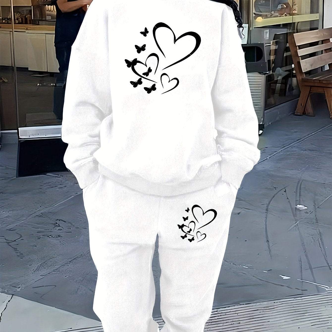 Women Cozy Heart Print Set