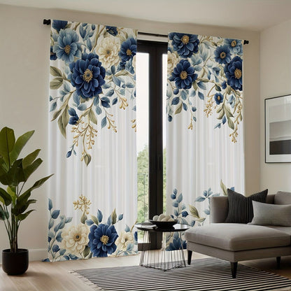 White Curtains with Blue Flowers