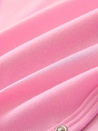 Pink Baby Bodysuit - Soft Polyester Crown & Heart Print Ideal