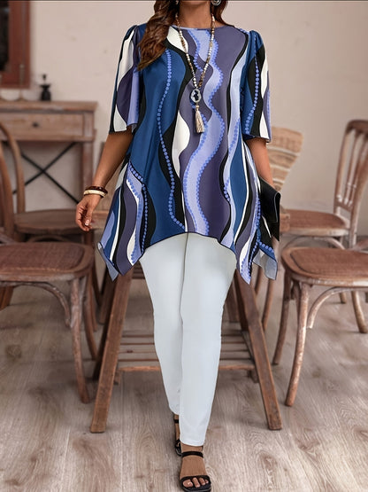 Women Black and White Abstract Print Top - Casualwear