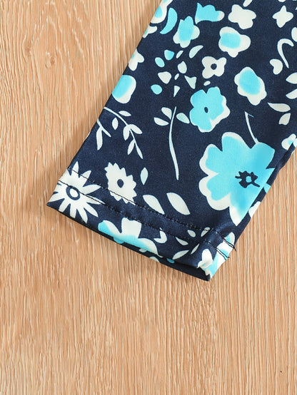 2 pcs Girls Party Outfit - Graphic Tee & Floral Leggings