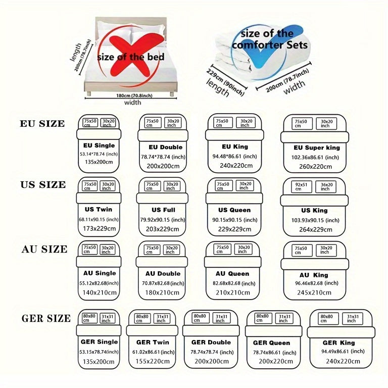 3pcs set (1 duvet cover, 2 pillowcases, no filling) - Polyester