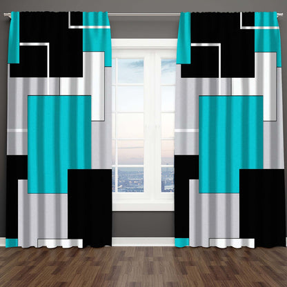 2pcs Modern plaid curtains in red and grey